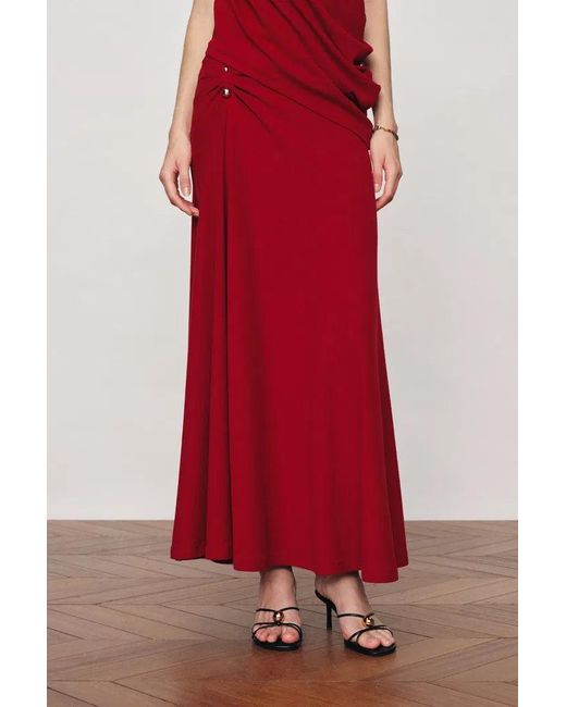 Fabrique Red Florence Asymmetrical Draped Sleeveless Top And Skirt Set