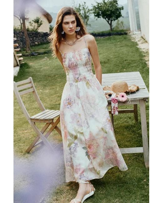 Fabrique Green Juile Handworked Floral Prints Strap Dress