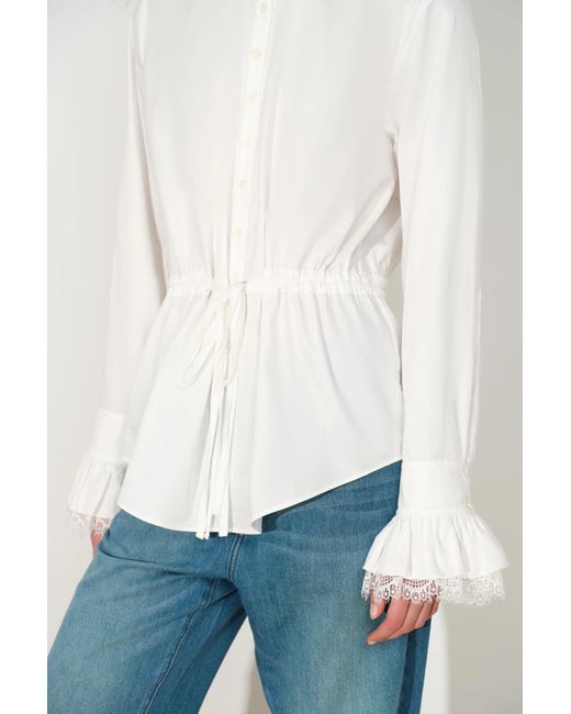 Fabrique White Lilith Lace Trimmed Drawstring Waist Shirt