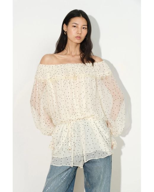 Fabrique Blue Severine Ruffle Polka Dot Blouse