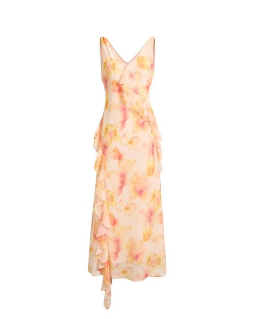 Fabrique Natural Linda Handpainted Floral Ruffle Sleeveless Dress