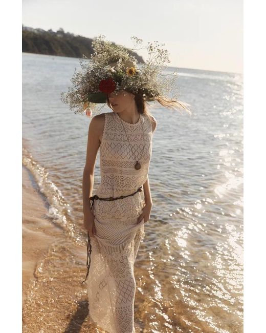 Fabrique Natural Angelica Floral Openwork Straight Maxi Skirt