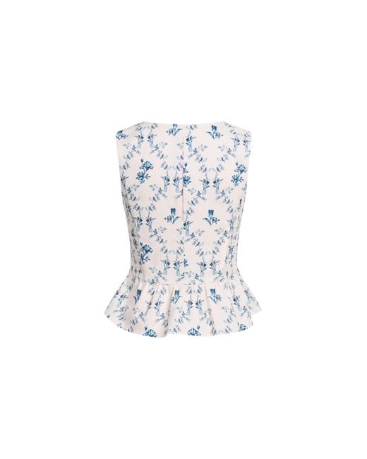Fabrique Blue Elara Pleated Floral Square Neck Pearl Button Sleeveless Top