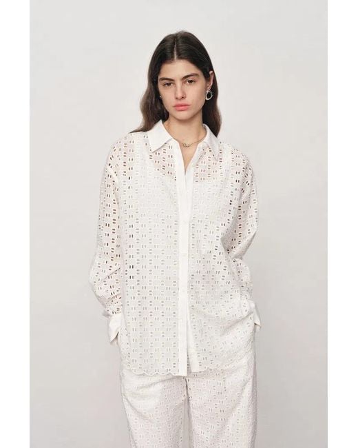 Fabrique White Eliana Cutwork Embroidery Point Collar Shirt