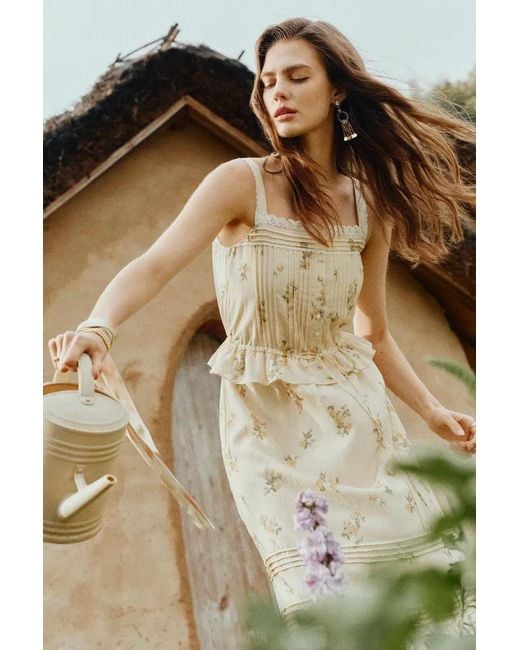 Fabrique Green Sylvia Floral Lace Trim Layered Sleeveless Cami Dress