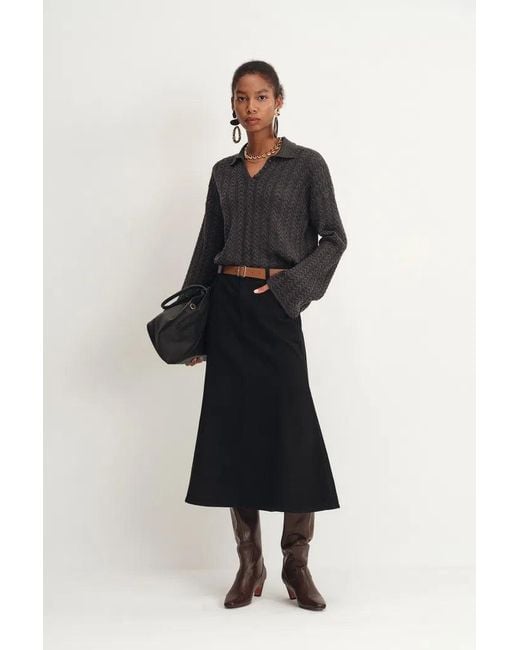 Fabrique Black Nyssa Flared Midi Skirt