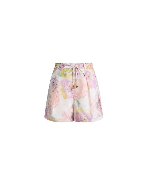 Fabrique Pink Yori Handpainted Floral Print Sheer Beaded Belt Shorts