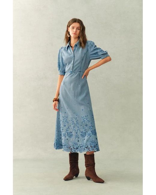 Fabrique Blue Vinetta Puff Sleeve Dress