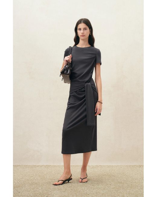 Fabrique Natural Isla Ruched Tie Front T-Shirt Dress