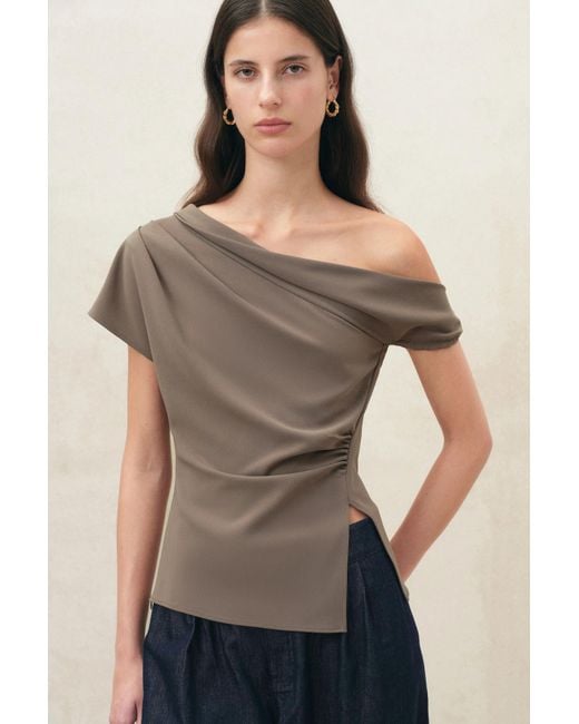 Fabrique Blue Hazel Ruched One Shoulder Top