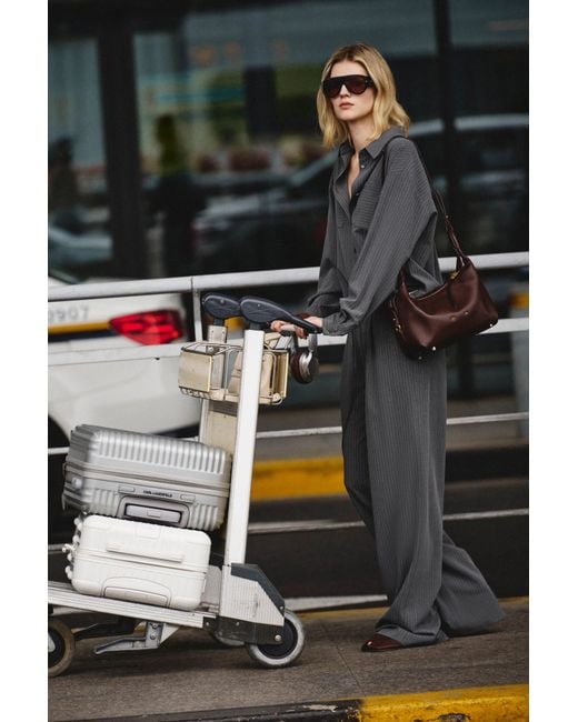 Fabrique Gray Caroline Pinstripe Drawstring Tailored Pants