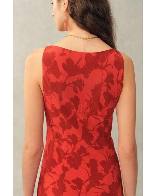 Fabrique Red Elodie Rose Cowl Neck Sleeveless Dress