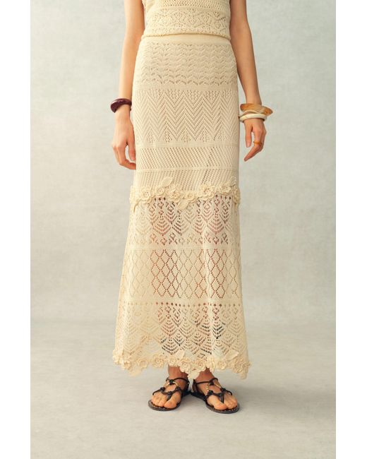 Fabrique Natural Angelica Floral Openwork Straight Maxi Skirt
