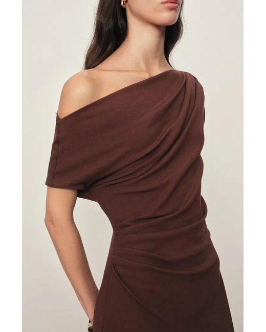 Fabrique Brown Hazel Asymmetric One Shoulder Dress