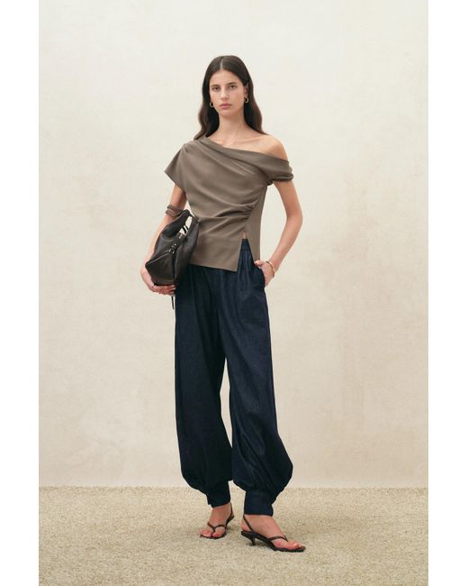Fabrique Blue Hazel Ruched One Shoulder Top