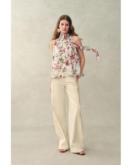 Fabrique Natural Pernilla Pomegranate Floral Print Tie Neck Blouse