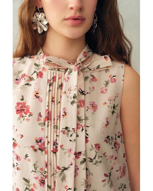 Fabrique Natural Thea Bow Tie Hand Painted Floral Sleeveless A Line Dress