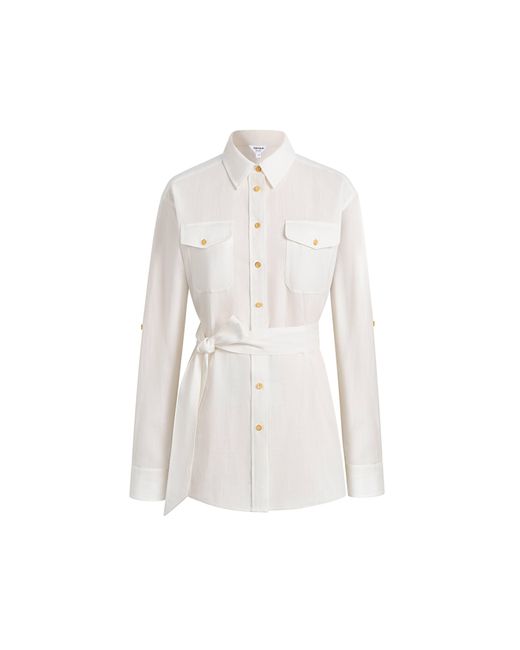 Fabrique Blue Faye Belted Roll Tab Sleeves Safari Blouse