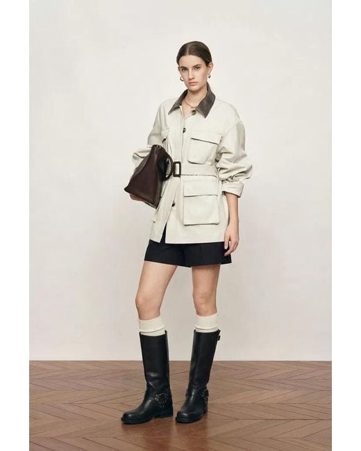 Fabrique Natural Atticus Belted Leather-Collar Jacket