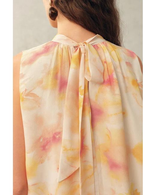 Fabrique Natural Charlotte Handpainted Floral Neck Tie Sleeveless Blouse