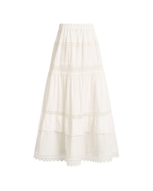 Fabrique Natural Iris Mix Embroidery Lace Patchwork Maxi Skirt