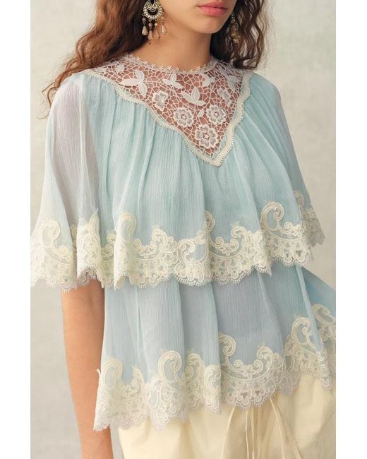 Fabrique Natural Sophia Lace Embroidery Summer Cape Short Sleeve Blouse