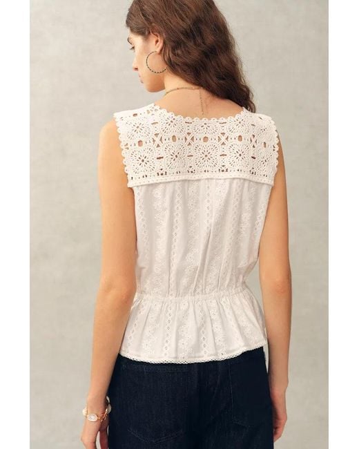 Fabrique Blue Sophia Hand Crochet Cinched Waist Sleeveless Top