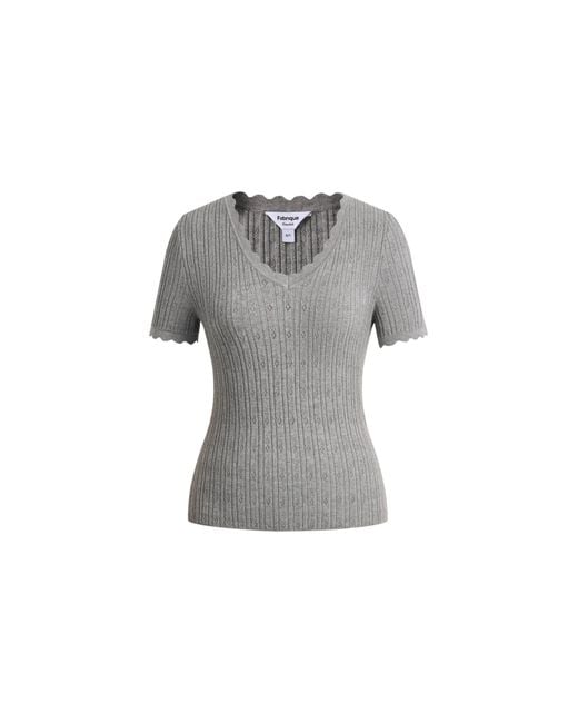 Fabrique Blue Evie V Neck Pointelle Short Sleeve Top