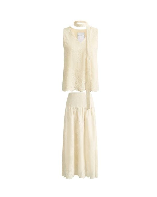 Fabrique Natural Viola Lace Ribbon Sleeveless Top And Skirt Matching Set