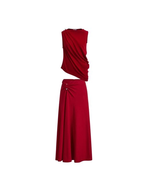 Fabrique Red Florence Asymmetrical Draped Sleeveless Top And Skirt Set