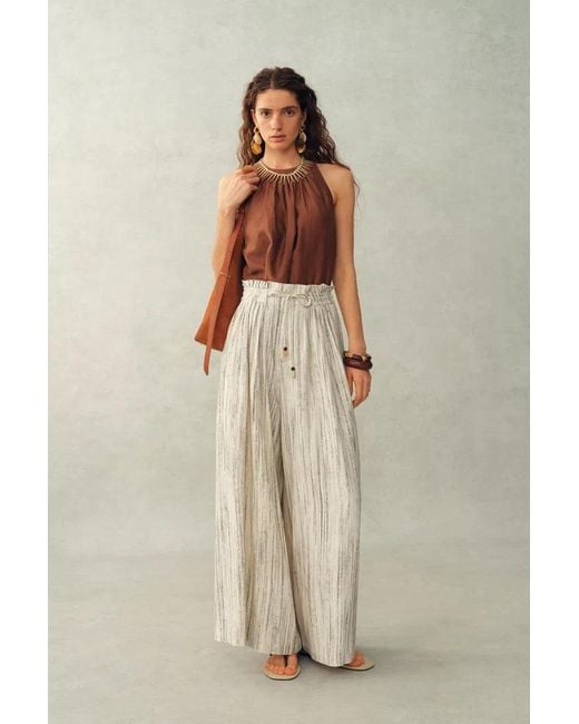 Fabrique Natural Cleo Drawstring Casual Striped Culottes