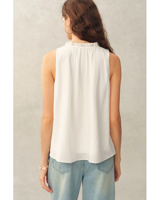 Fabrique Blue Rosalind Ruffle Neck Tie Front Sleeveless Top