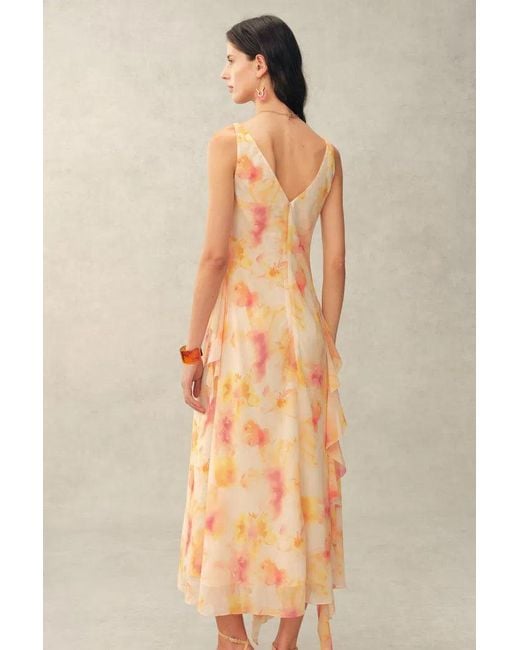 Fabrique Natural Linda Handpainted Floral Ruffle Sleeveless Dress