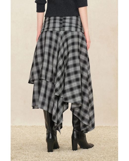 Fabrique Black Gracie Ruched Asymmetric Plaid Skirt