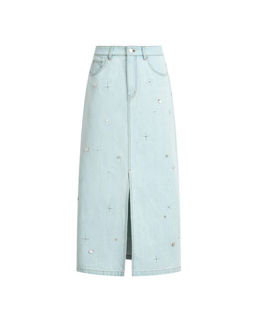 Fabrique Blue Delia Handwork Beading Midi Skirt