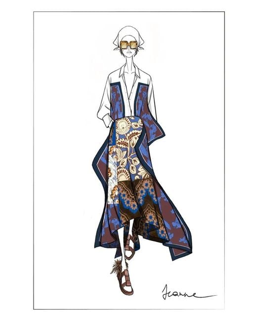 Fabrique Blue Eileen Scarf Panel Skirt