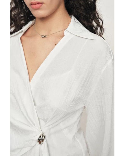 Fabrique Natural Bianca Hand Stitch Ruched-Waist Shirt