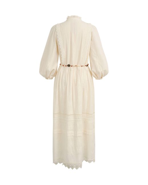 Fabrique Natural Lyra Embroidery Beaded Waist Puff Sleeve Dress