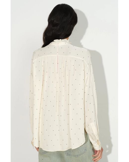 Fabrique White Hypatia Metallic Dot Ruffle Blouse