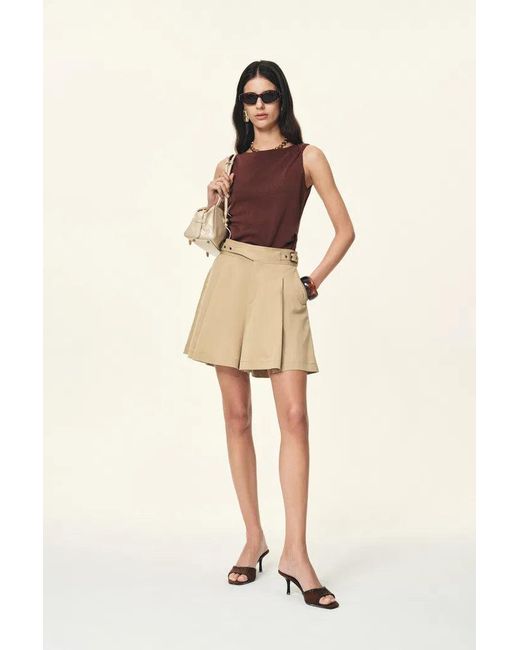 Fabrique Natural Charlotte Pleated Adjustable Waist Buckle A Line Skort