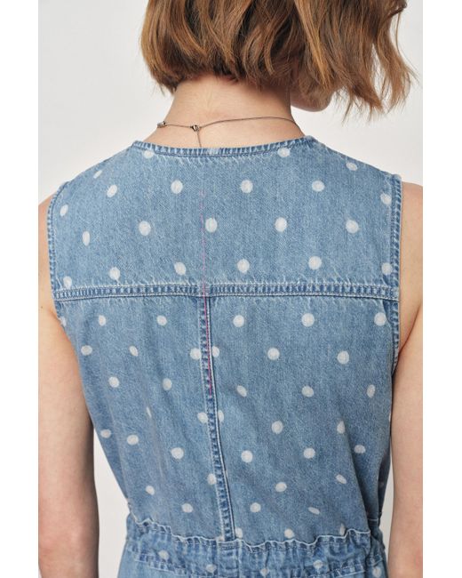 Fabrique Blue June Faded Polka-Dot Drawstring Waist Sleeveless Dress