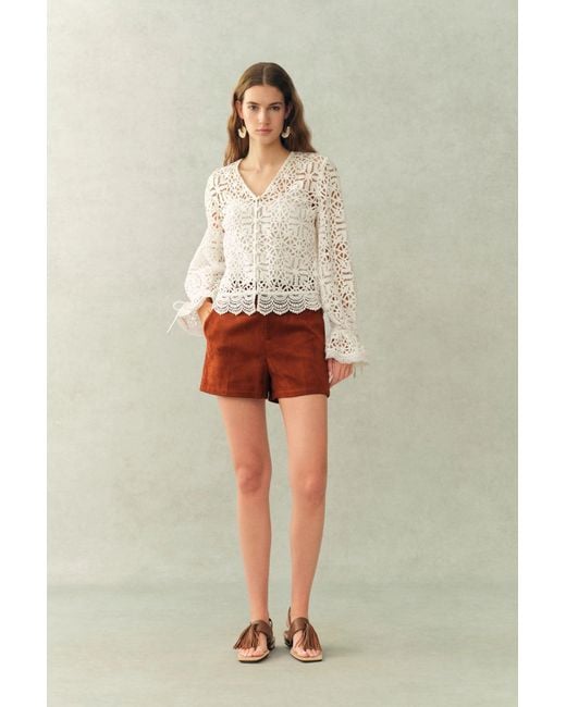 Fabrique Natural Amara Openwork V Neck Cardigan