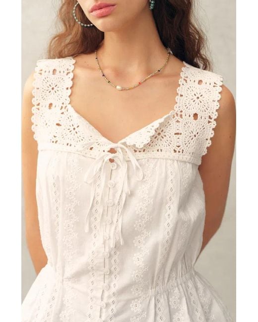 Fabrique Blue Sophia Hand Crochet Cinched Waist Sleeveless Top