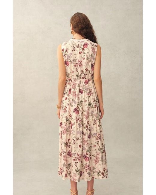 Fabrique Green Liana Printed Pomegranate Floral Tiered Dress
