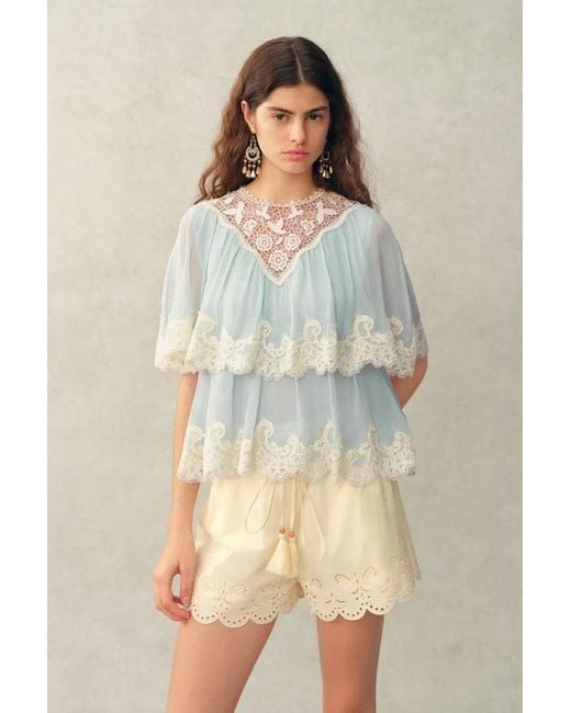 Fabrique Natural Sophia Lace Embroidery Summer Cape Short Sleeve Blouse