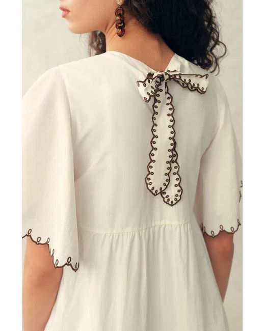 Fabrique White Margaret Contrast Paisley Embroidery Short Dress