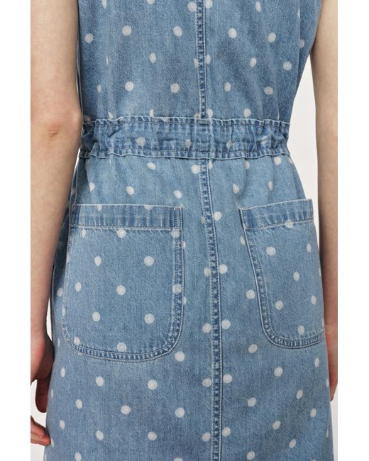 Fabrique Blue June Faded Polka-Dot Drawstring Waist Sleeveless Dress