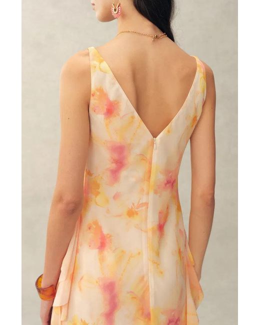 Fabrique Natural Linda Handpainted Floral Ruffle Sleeveless Dress