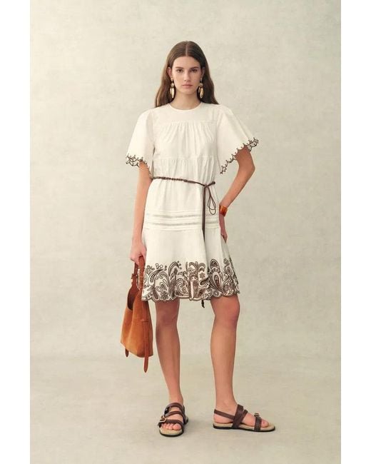 Fabrique White Margaret Contrast Paisley Embroidery Short Dress