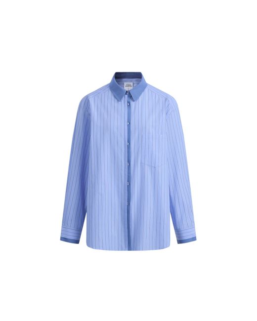 Fabrique Blue Blair Contrast Collar Striped Denim Patchwork Shirt